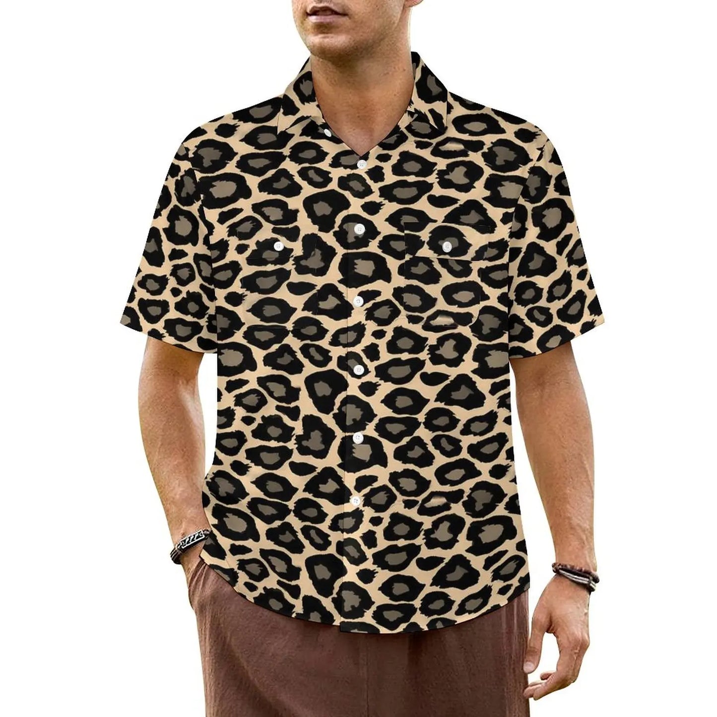 Black White Leopard Hawaiian Shirt Men Beach Animal Print Casual Shirts Short Sleeve Harajuku Graphic Trendy Oversized Blouses