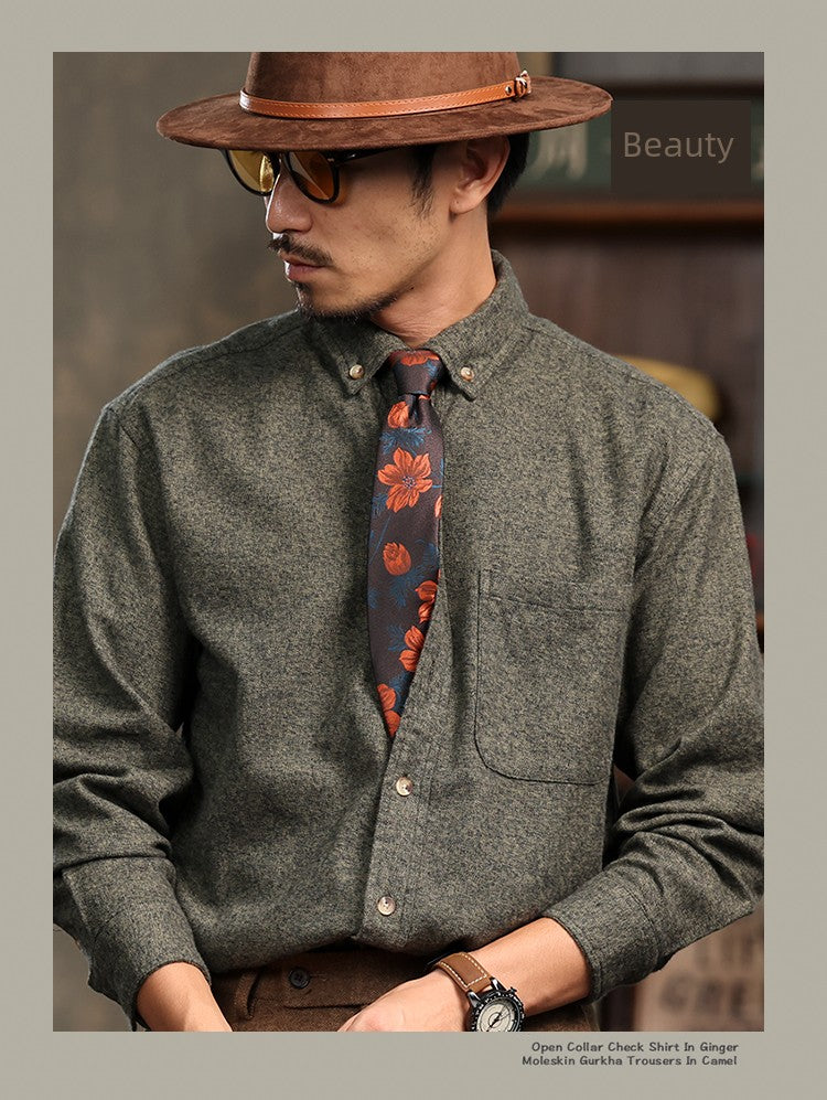High-Grade British Retro Shirts Men's Autumn New Loose Long sleeve Ruoshuai inside and outside Two-Match Light Luxury Cotton Shirt