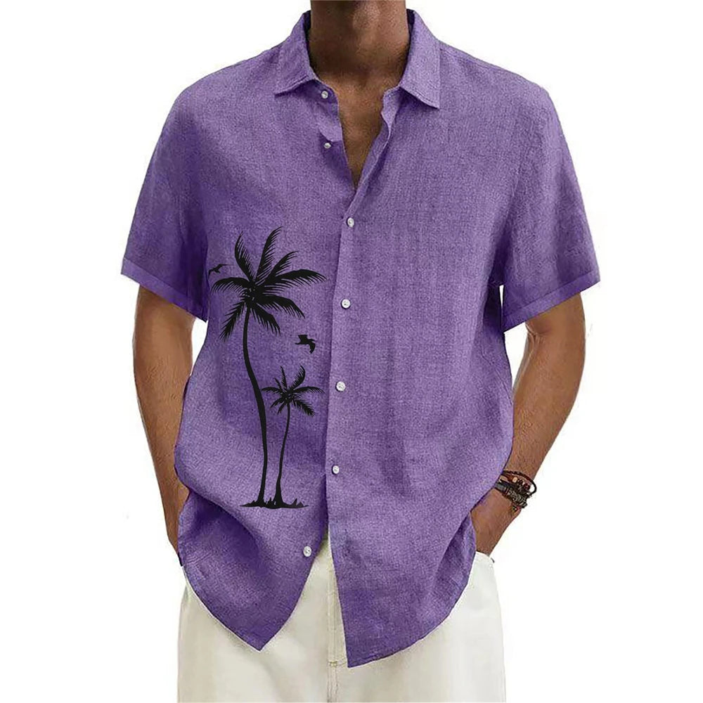 Summer Men Hawaiian Shirts Coconut Tree Lapel Camisas Men Fashion Short Sleeve Shirt Floral Blouse Turn over Collar Clothes Male