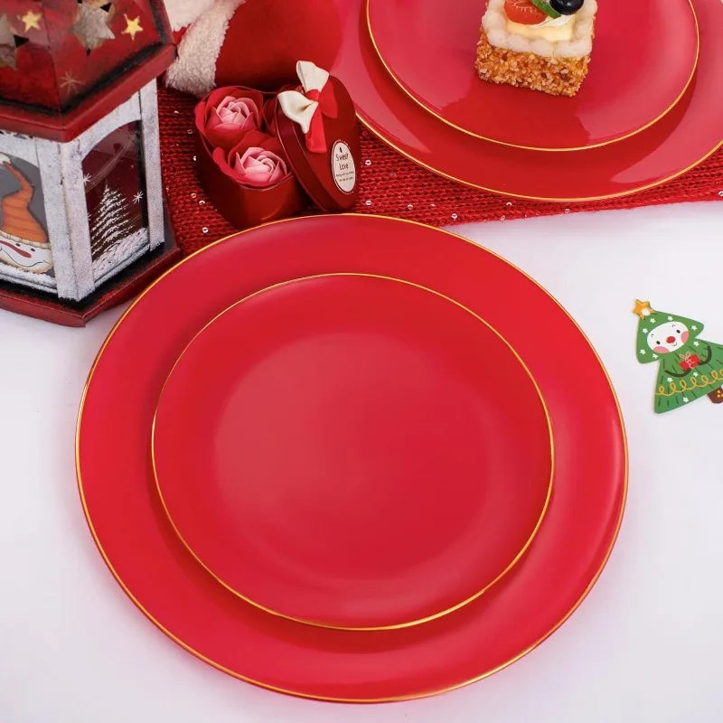 100PCS Green Plastic Plates - Green Disposable With Gold Rim - Plates Disposable Include 50PCS Green Dinner Plates