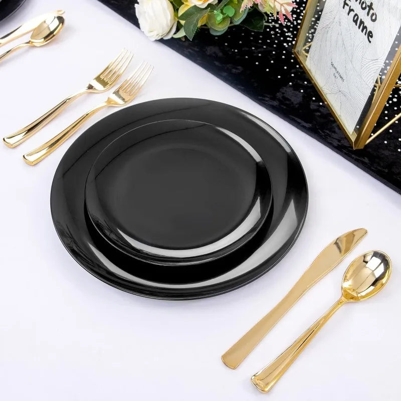 100PCS Green Plastic Plates - Green Disposable With Gold Rim - Plates Disposable Include 50PCS Green Dinner Plates