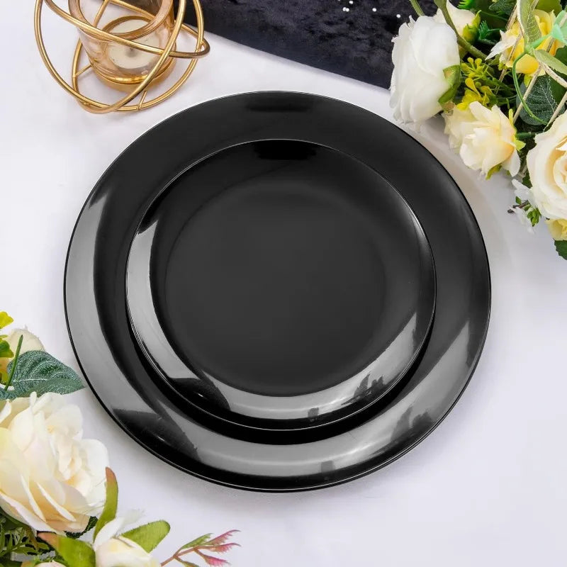 100PCS Green Plastic Plates - Green Disposable With Gold Rim - Plates Disposable Include 50PCS Green Dinner Plates