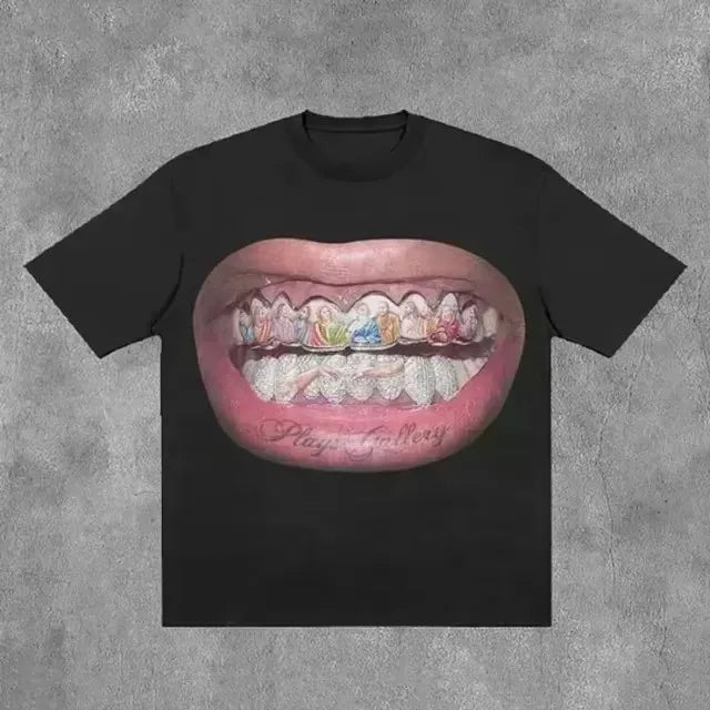 American T Shirt Y2K Clothes Men Women Harajuku Hip Hop Character Print Oversized TShirt Punk Rock Cotton Short Sleeve Tops