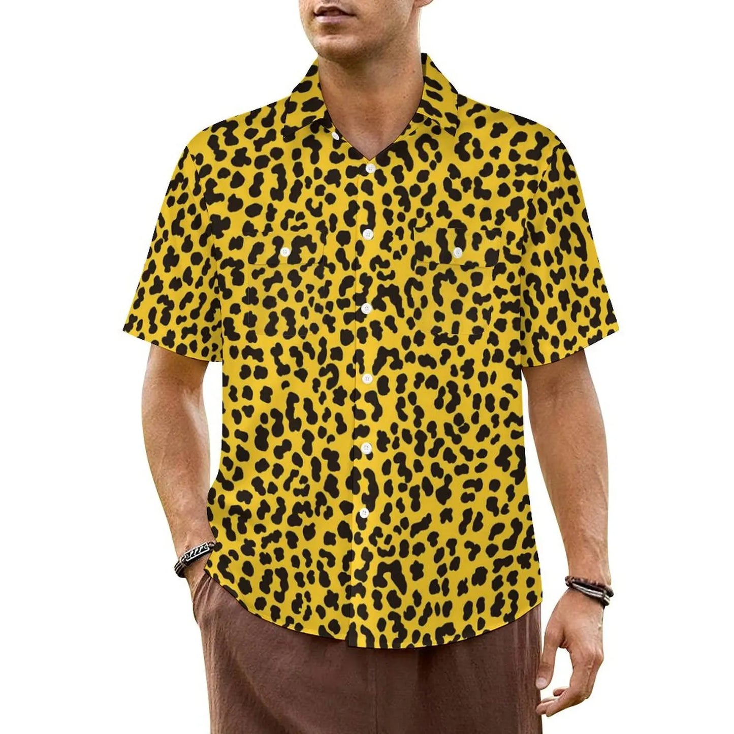 Black White Leopard Hawaiian Shirt Men Beach Animal Print Casual Shirts Short Sleeve Harajuku Graphic Trendy Oversized Blouses