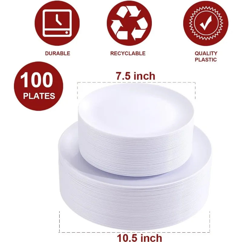 100PCS Green Plastic Plates - Green Disposable With Gold Rim - Plates Disposable Include 50PCS Green Dinner Plates