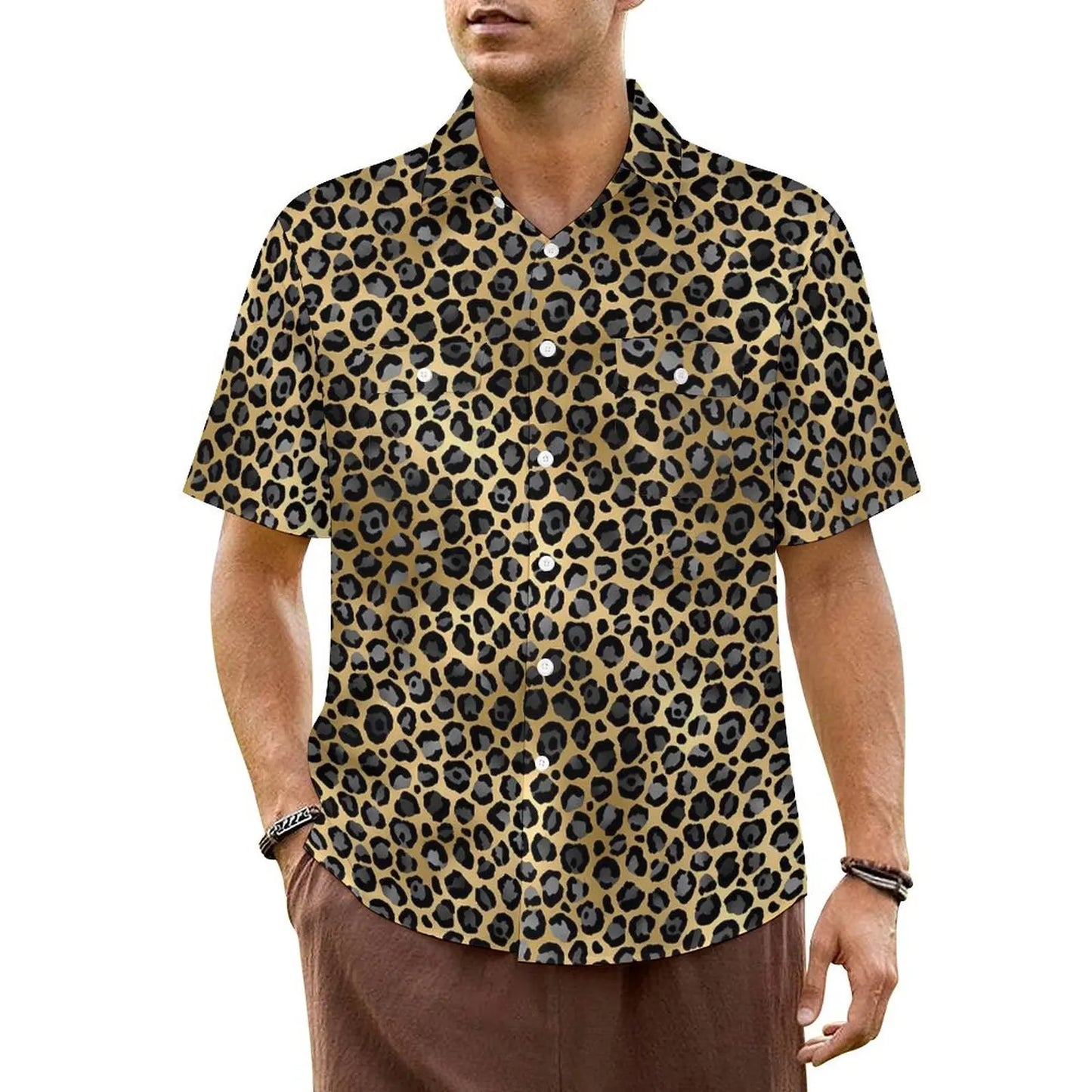Black White Leopard Hawaiian Shirt Men Beach Animal Print Casual Shirts Short Sleeve Harajuku Graphic Trendy Oversized Blouses
