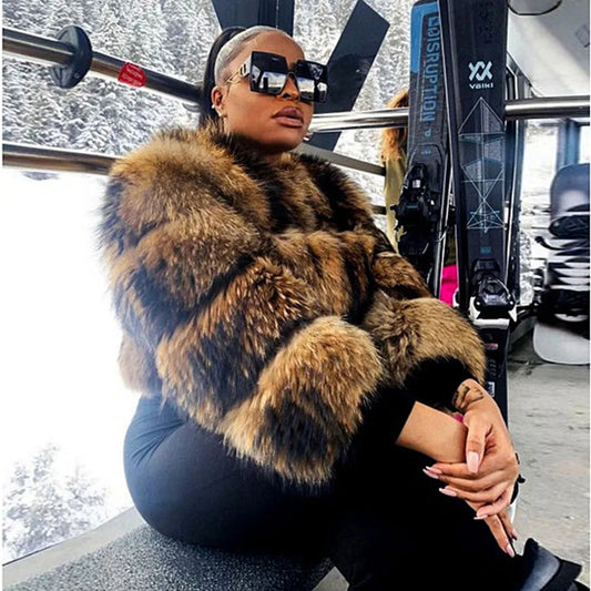 MAOMAOKONG Super Hot Winter Women Luxury Thick Real Raccoon Fur Coat Natural Fox Fur Jacket Plus Size Furry Jackets Female Vest