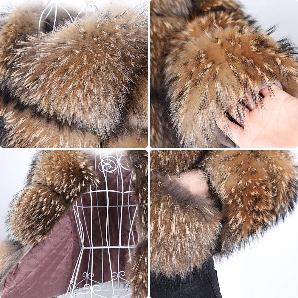 MAOMAOKONG Super Hot Winter Women Luxury Thick Real Raccoon Fur Coat Natural Fox Fur Jacket Plus Size Furry Jackets Female Vest