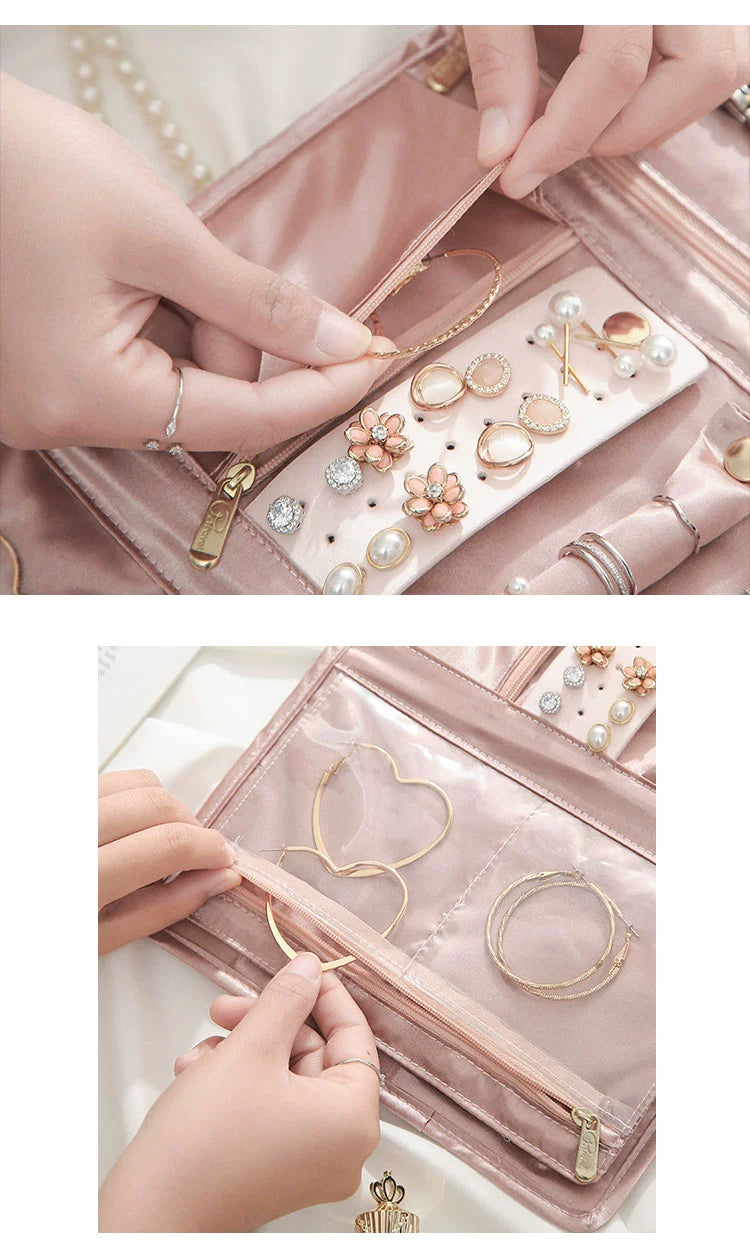 High-End Exquisite Velvet Jewelry Bag Large Capacity Travel Portable Portable Stud Earrings Earring Ring Necklace Cosmetics Bag Women