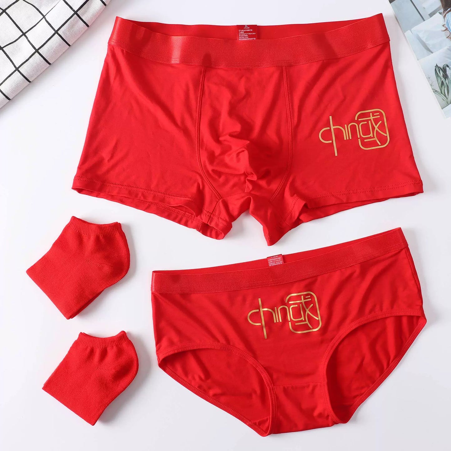 Wedding Red Within Couple Inner Sleeve Red Pants Color Xi Character a Pair of Men and Women Intimates Socks Pure Cotton Pants DH-003 Books