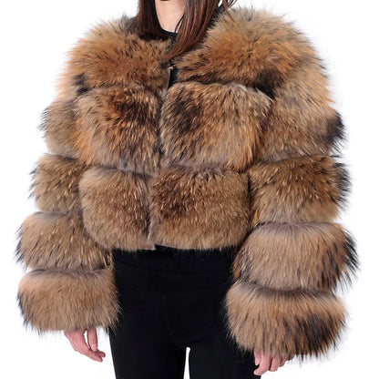 MAOMAOKONG Super Hot Winter Women Luxury Thick Real Raccoon Fur Coat Natural Fox Fur Jacket Plus Size Furry Jackets Female Vest