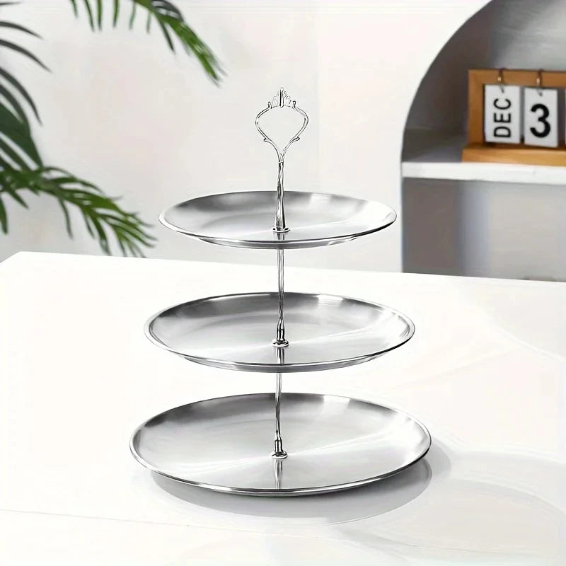 1pc Three-layer Stainless Steel Cake Tray Snack Dessert Display Stand Wedding Party Table Birthday