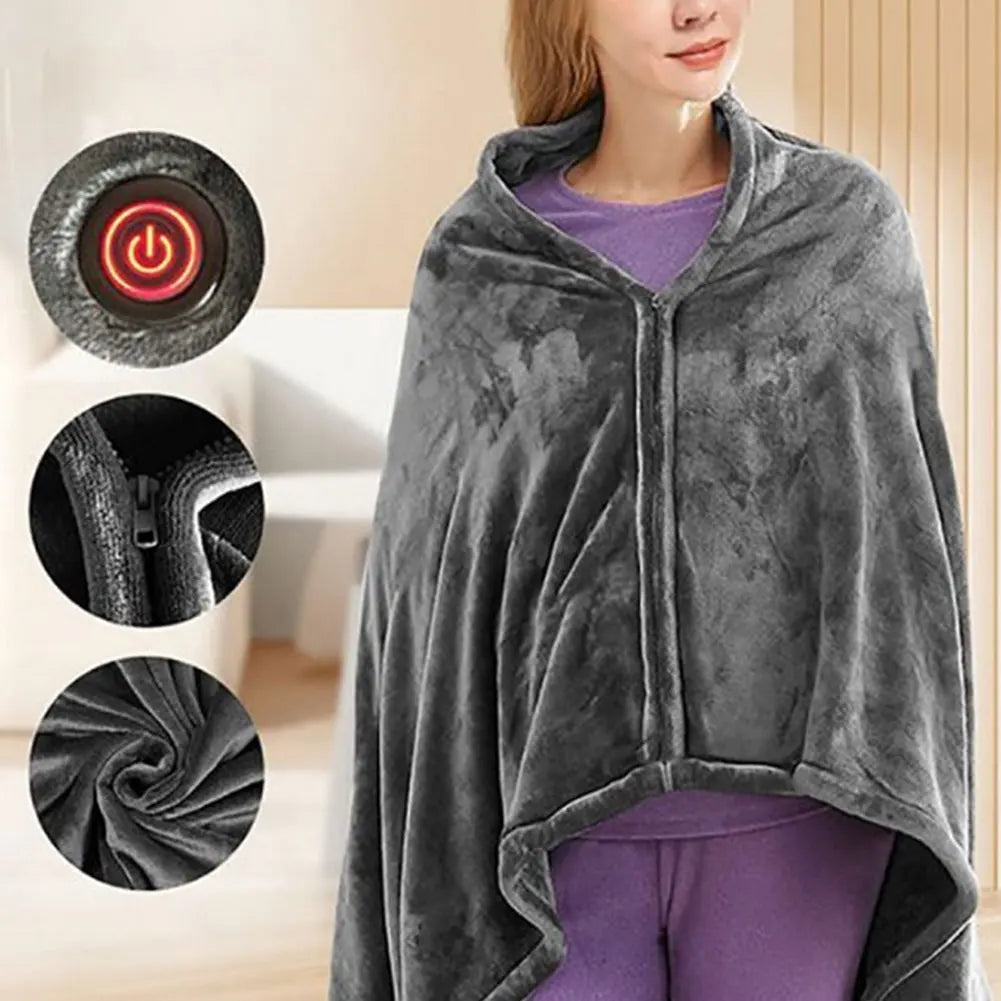 USB Electric Heated Blanket 3 Heating Levels Fleece Heated Blanket Portable Heating Lap Blanket Quickly Heated Cape Pad