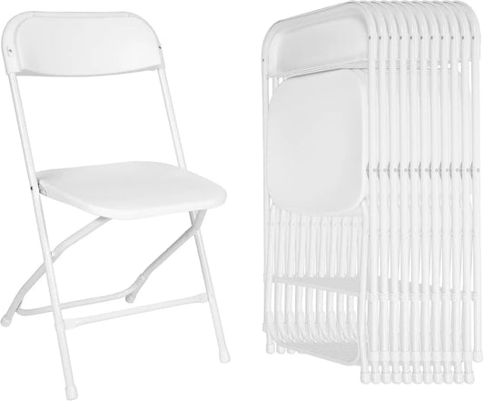 12 Pack White Folding Chairs Plastic Party Chairs,Stackable Indoor Outdoor Chair Steel Frame 330 lbs for Wedding Backyard Events