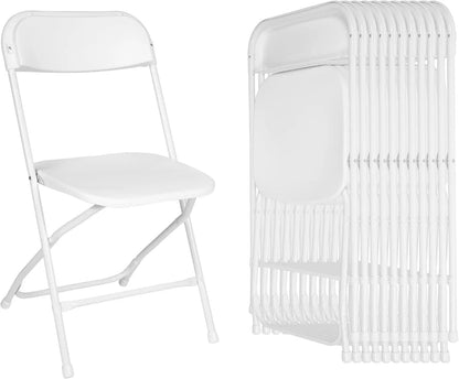 12 Pack White Folding Chairs Plastic Party Chairs,Stackable Indoor Outdoor Chair Steel Frame 330 lbs for Wedding Backyard Events