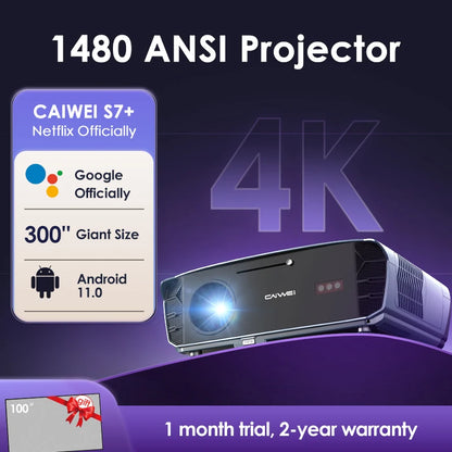 [Netflix Officially-Licensed] Android 11 4K Ultra HD Home Projectors for Movies Auto Focus and Keystone 1480 ANSI Projector