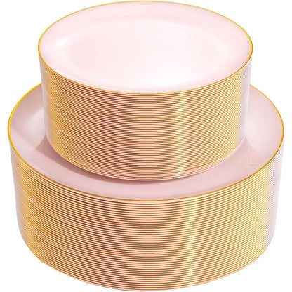 100PCS Green Plastic Plates - Green Disposable  With Gold Rim -  Plates Disposable Include 50PCS Green Dinner Plates