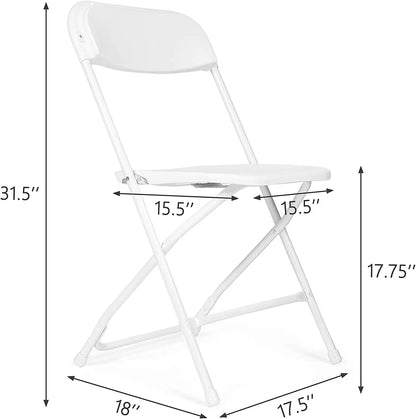 12 Pack White Folding Chairs Plastic Party Chairs,Stackable Indoor Outdoor Chair Steel Frame 330 lbs for Wedding Backyard Events