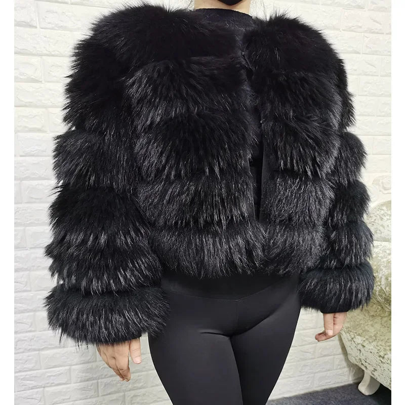 MAOMAOKONG Super Hot Winter Women Luxury Thick Real Raccoon Fur Coat Natural Fox Fur Jacket Plus Size Furry Jackets Female Vest