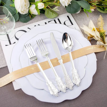 175PCS Plastic Plates - Heavy Duty Disposable Plates with Gold Rim Include 25 Dinner Plates, 25 Cups, 25 Napkins, 75 Cutlery