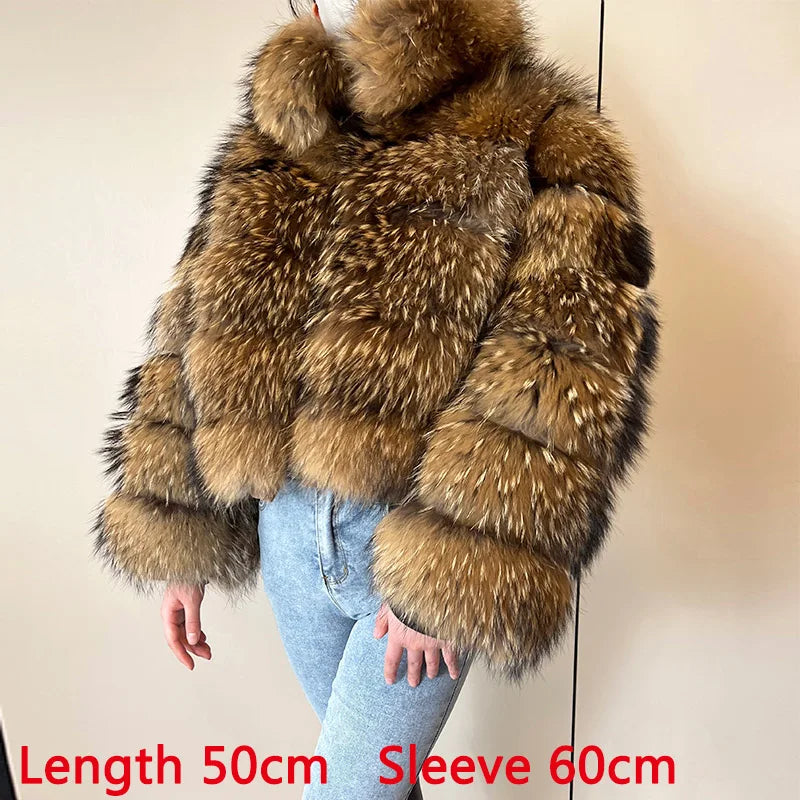 MAOMAOKONG Super Hot Winter Women Luxury Thick Real Raccoon Fur Coat Natural Fox Fur Jacket Plus Size Furry Jackets Female Vest