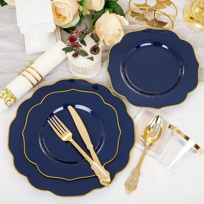 175PCS Plastic Plates - Heavy Duty Disposable Plates with Gold Rim Include 25 Dinner Plates, 25 Cups, 25 Napkins, 75 Cutlery