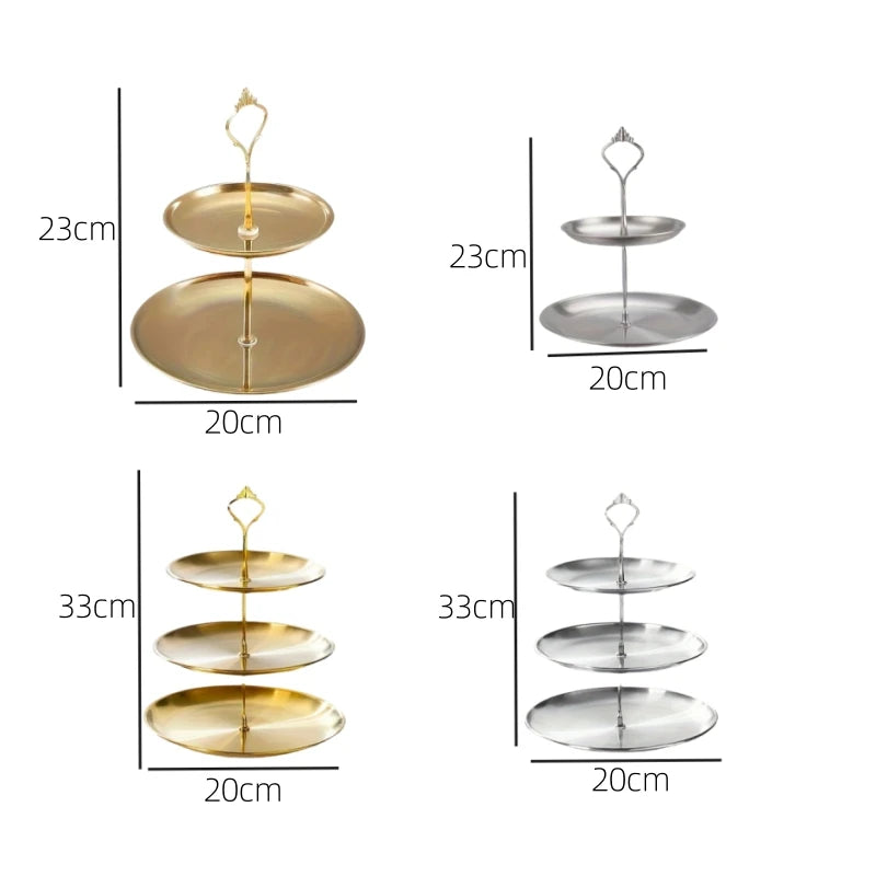 1pc Three-layer Stainless Steel Cake Tray Snack Dessert Display Stand Wedding Party Table Birthday