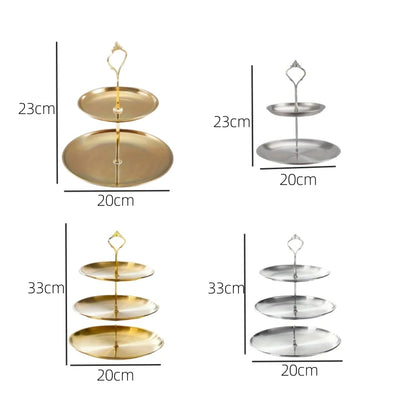 1pc Three-layer Stainless Steel Cake Tray Snack Dessert Display Stand Wedding Party Table Birthday