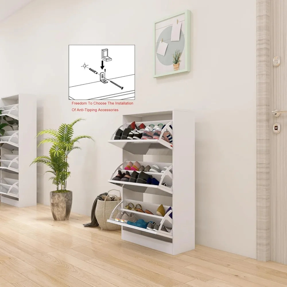 Narrow flip Shoe Cabinet -3-Layer flip Drawer+2 Storage Drawers, Ultra-Thin Shoe Cabinet Suitable for Various Shoes