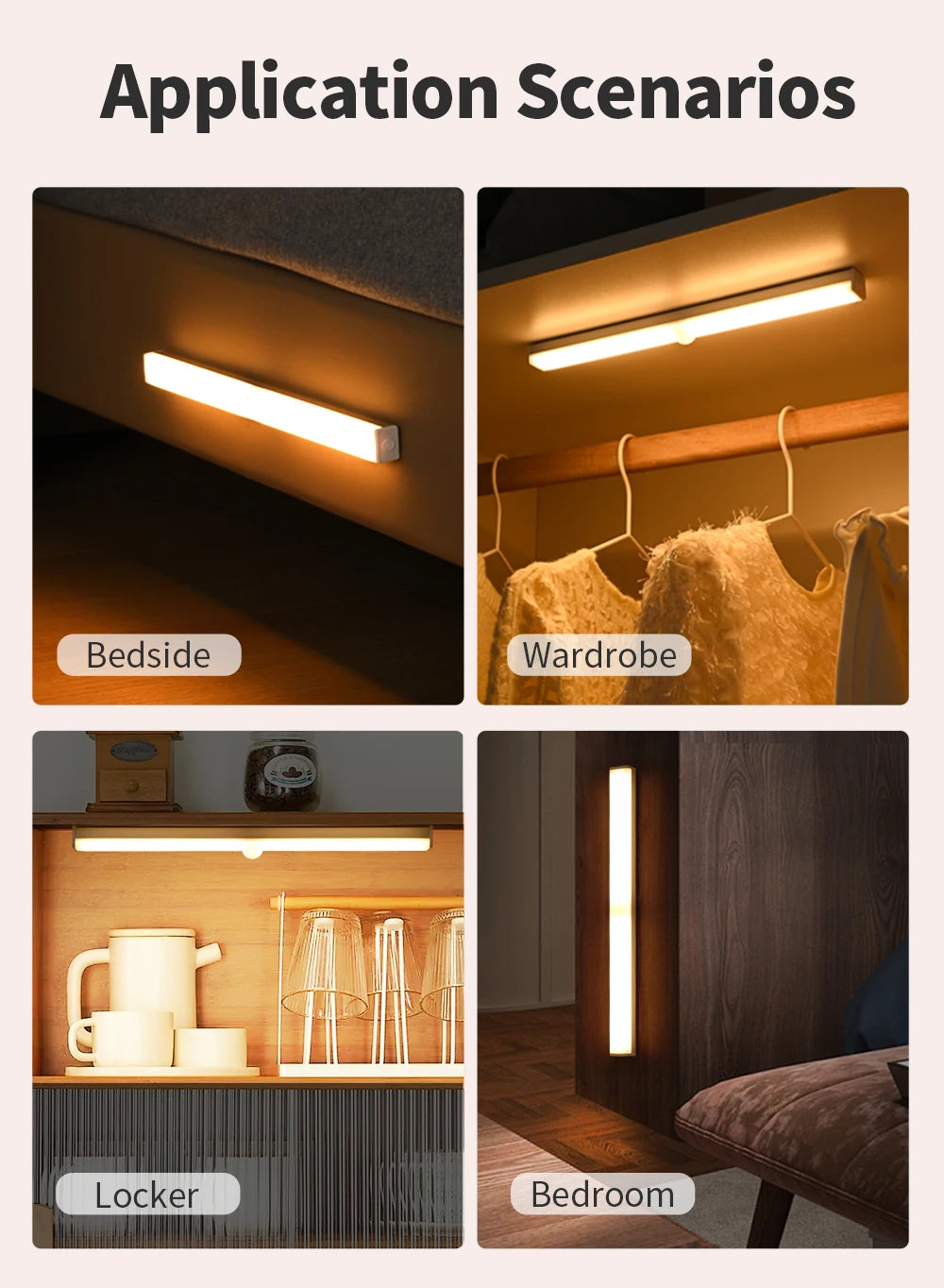 LED Motion Sensor Light Wireless USB Rechargeable Lamp Ultra Thin Night Lights For Kitchen Cabinet Bedroom Wardrobe Lighting