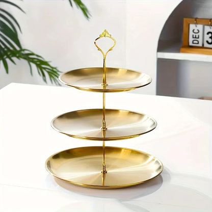 1pc Three-layer Stainless Steel Cake Tray Snack Dessert Display Stand Wedding Party Table Birthday