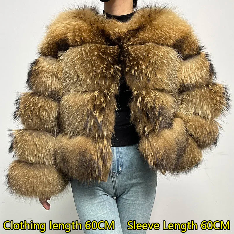 MAOMAOKONG Super Hot Winter Women Luxury Thick Real Raccoon Fur Coat Natural Fox Fur Jacket Plus Size Furry Jackets Female Vest