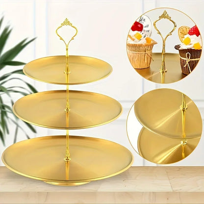 1pc Three-layer Stainless Steel Cake Tray Snack Dessert Display Stand Wedding Party Table Birthday