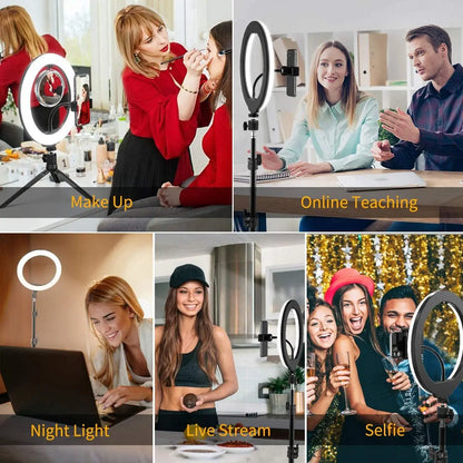 LED Selfie Ring Lighting Photographic Selfie Ring Lamp USB Remote Fill light For YouTube TikTok Video Live Phone Holder & Tripod