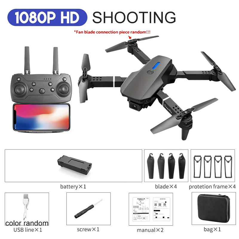 2024 E88Pro RC Drone 4K Professinal With 1080P Wide Angle HD Camera Foldable Helicopter WIFI FPV Height Hold Gift Toy