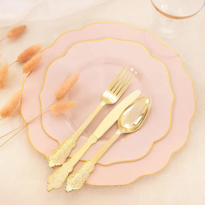 175PCS Plastic Plates - Heavy Duty Disposable Plates with Gold Rim Include 25 Dinner Plates, 25 Cups, 25 Napkins, 75 Cutlery