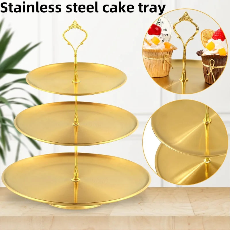 1pc Three-layer Stainless Steel Cake Tray Snack Dessert Display Stand Wedding Party Table Birthday