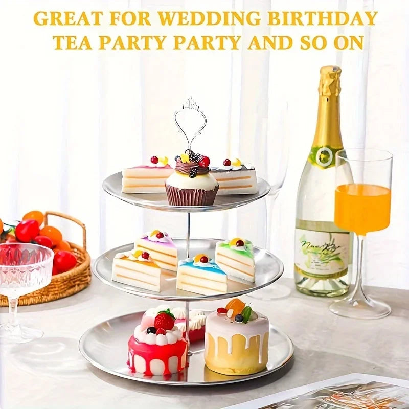 1pc Three-layer Stainless Steel Cake Tray Snack Dessert Display Stand Wedding Party Table Birthday