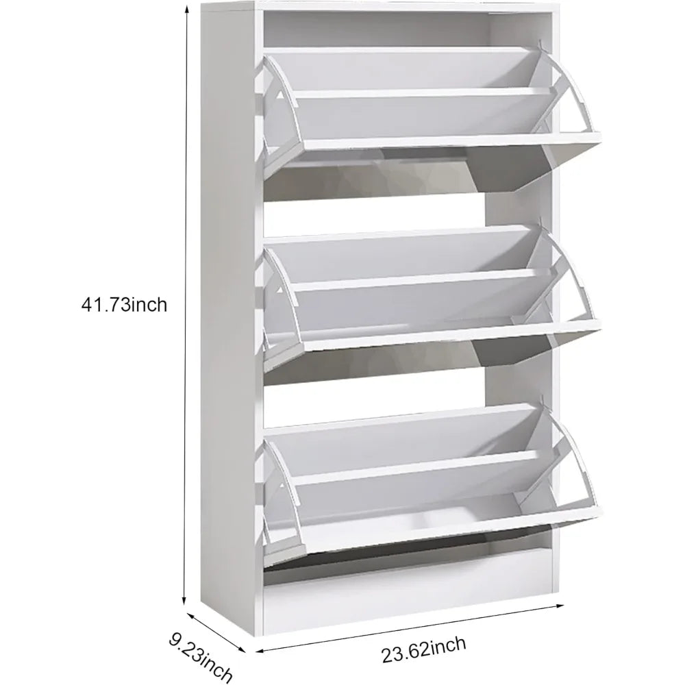 Narrow flip Shoe Cabinet -3-Layer flip Drawer+2 Storage Drawers, Ultra-Thin Shoe Cabinet Suitable for Various Shoes