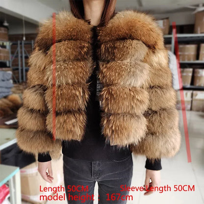 MAOMAOKONG Super Hot Winter Women Luxury Thick Real Raccoon Fur Coat Natural Fox Fur Jacket Plus Size Furry Jackets Female Vest