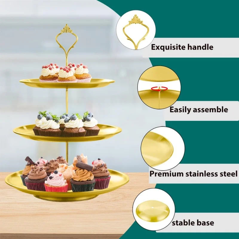 1pc Three-layer Stainless Steel Cake Tray Snack Dessert Display Stand Wedding Party Table Birthday